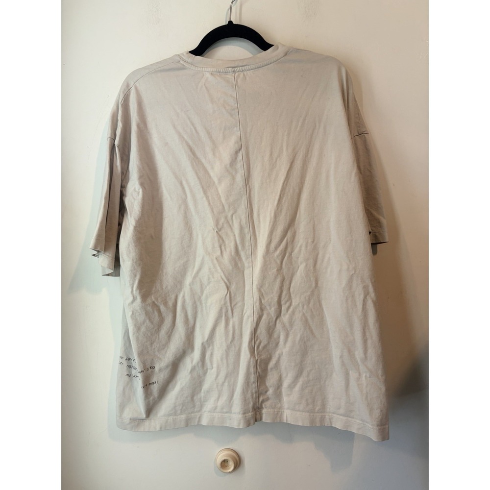Zara Oversized Graphic Quote T-Shirt Womens Large Beige Minimalist Cotton Tee - Picture 6 of 6